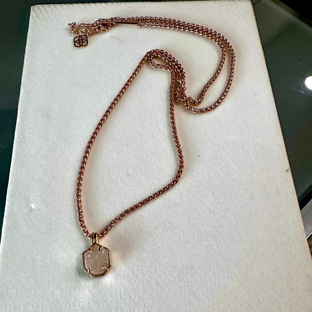 Kendra Scott Rose Gold Drusy Long Pendant Necklace